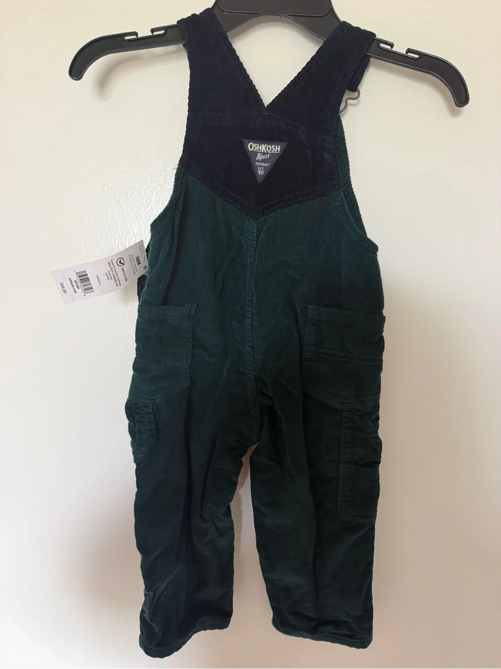 OshKosh B'gosh Dark Green Corduroy Overalls with Navy Trim